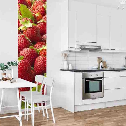Une déco colorée grâce à nos stickers en forme de papier peint Fraises ! mis en ambiance, 1ère proposition Sticker autocollant géant Fraise