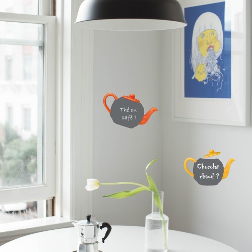 Sticker Théières ardoise tableau noir Sticker autocollant Théières jaune et orange