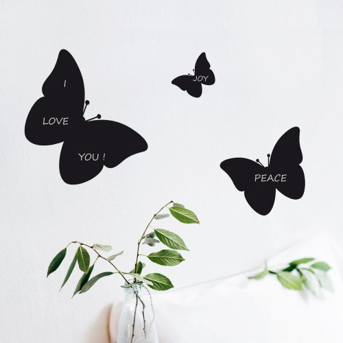 Sticker ardoise tableau noir Papillons Sticker adhésif ardoise tableau noir Papillons mis en ambiance dans un salon