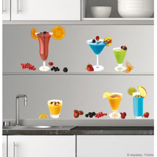 Une déco colorée grâce à nos stickers Smoothies et Cocktails Vitaminés ! mis en ambiance, 2ème proposition Ensemble de stickers muraux Smoothie