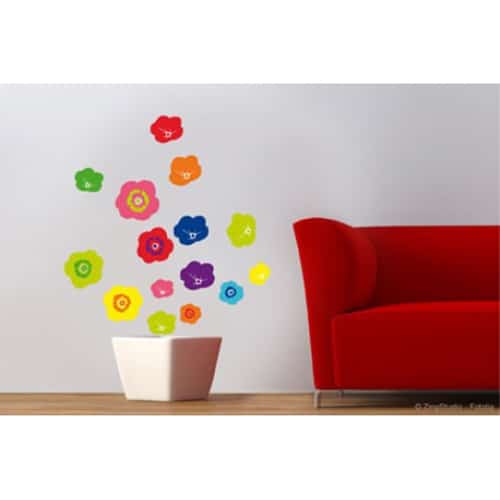 Sticker Fleurs Pop Multicolore mis en ambiance, 1ère proposition Sticker Fleurs Pop Multicolore pour déco salon