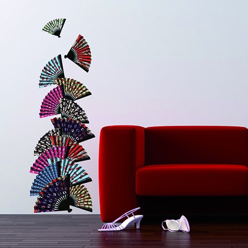 A l'aventure avec notre sticker éventails du japon dépliés Stickers adhésifs Asie Zen Eventails sur un mur de salon