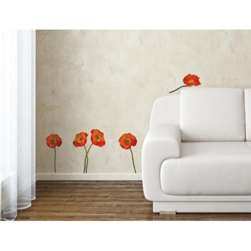 Une déco décalée et unique avec le sticker Petits Pavots Orange ! mis en ambiance, 2ème proposition Sticker autocollant Petits Pavots Orange à coller au mur