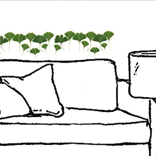 Une touche de verdure avec nos stickers Feuilles de Ginkgo ! mis en ambiance, 2ème proposition Sticker feuilles vertes pour déco au dessus d'un canapé