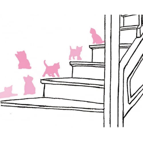 Optez pour le sticker Chats Roses et soyez unique ! Stickers autocollant chats roses sur un escalier