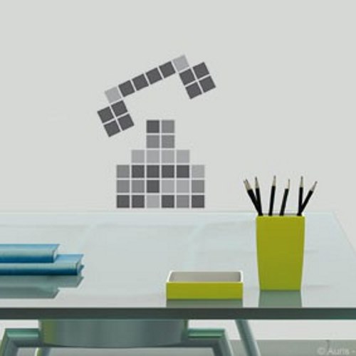Pixart avec des stickers pixels gris. Décoration murale en pixel art avec des stickers carré pixels gris.
