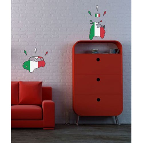 Stickers vespa et fiat 500 Autocollants muraux vespa et fiat 500 motifs drapeau d'Italie