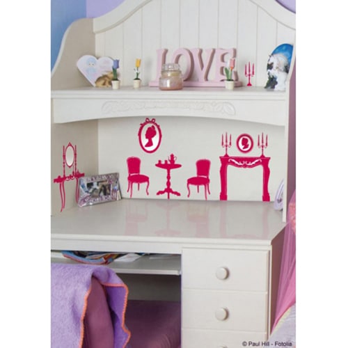 Faites rêver vos enfants avec nos stickers Princesses Mobilier Rose de Versailles ! mis en ambiance, 1ère proposition Stickers adhésifs Princesse Versaillaise