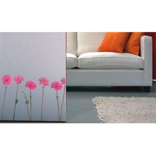 Sticker Petits Dahlias mis en ambiance, 4ème proposition Sticker Petits Dahlias pour déco dans le salon
