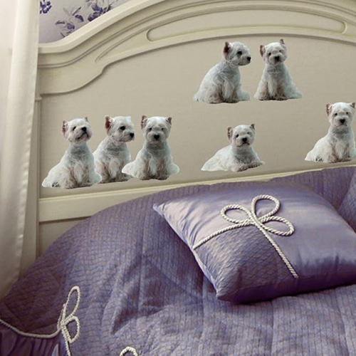 Une ambiance personnalisée chez vous avec un sticker Petits Chiens Blancs ! mis en ambiance, 4ème proposition Stickers autocollants Chien blanc dans plusieurs positions