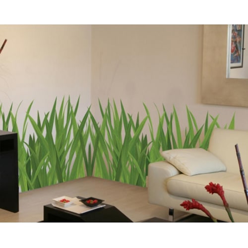 Offrez une touche d'air frais avec nos stickers Fausse Herbe ! mis en ambiance, 2ème proposition Sticker herbes hautes vertes pour déco salon