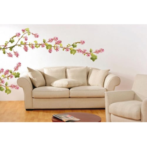 Créez une écrin de verdure avec le sticker Branches de Groseillier Sauvage ! mis en ambiance, 2ème proposition sticker branches de Groseillier Sauvage rose à coller au mur