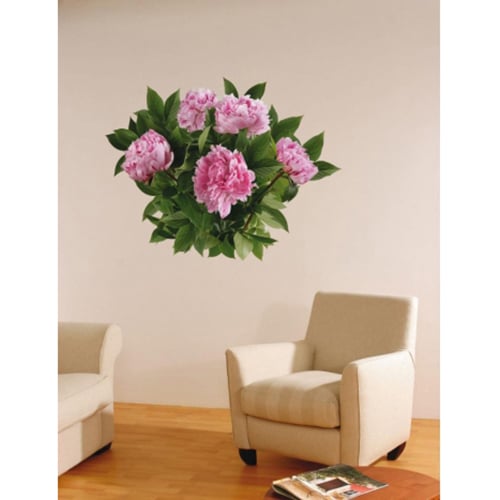 Créez une écrin de verdure avec le sticker Bouquet de Pivoines ! mis en ambiance, 2ème proposition Sticker mural bouquet de pivoines sur un mur clair