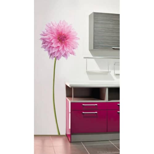 Sticker Dahlia Rose mis en ambiance, 1ère proposition Sticker Dahlia Rose pour décoration mur de cuisine