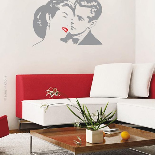 Une déco rétro avec nos stickers couple glamour dans un style vintage ! mis en ambiance, 1ère proposition Sticker couple rétro dans un salon