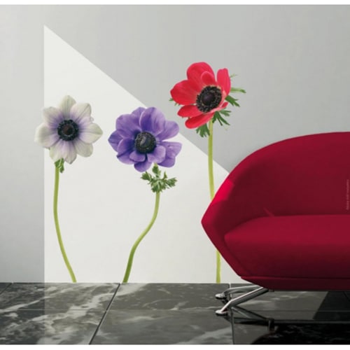 Créez une écrin de verdure avec le sticker Anémones ! mis en ambiance, 2ème proposition Autocollants Anémones collé sur un mur de salon