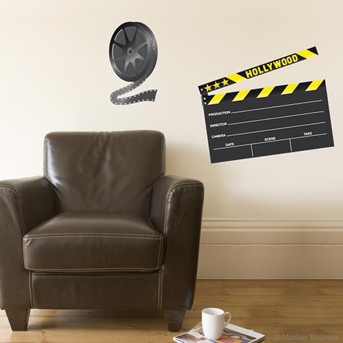 Mettez de la couleur avec notre sticker ardoise tableau noir Clap de cinéma ! Sticker autocollant ardoise tableau noir clap de cinéma
