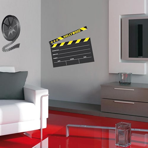 Mettez de la couleur avec notre sticker ardoise tableau noir Clap de cinéma ! Sticker adhésif ardoise tableau noir Clap de cinéma