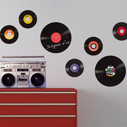 Stickers Disques Vinyles Vintage Ardoise Tableau Noir Stickers rétro disques vinyles vintage Ardoise Tableau Noir