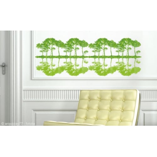 Créez une écrin de verdure avec le sticker Arbres Verts Reflétés ! mis en ambiance, 1ère proposition Sticker Arbres Verts Reflétés autocollants collés sur le mur