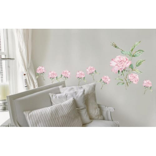 Créez une écrin de verdure avec le sticker Oeillets Roses ! mis en ambiance, 1ère proposition Sticker adhésif oeillets roses