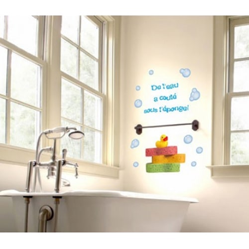 Stickers autocollants De l'eau à coulé sous l'éponge déco drôle mis en ambiance, 1ère proposition Stickers De l'eau à coulé sous l'éponge déco salle de bain