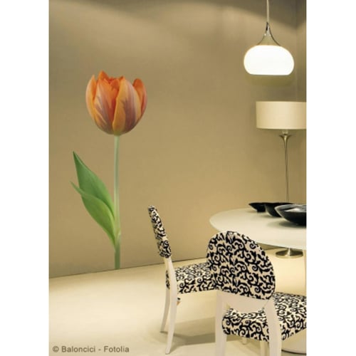 Sticker Tulipe Orange mis en ambiance, 1ère proposition Sticker Tulipe Orange pour déco de la salle à manger