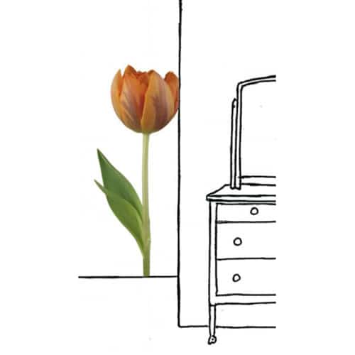 Sticker Tulipe Orange mis en ambiance, 2ème proposition Sticker Tulipe Orange pour déco mur