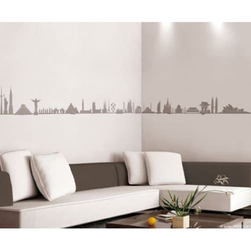 Exemple de disposition des stickers monuments du monde pour une déco voyage et aventure Stickers muraux Monuments du monde en frise pour une décoration murale.