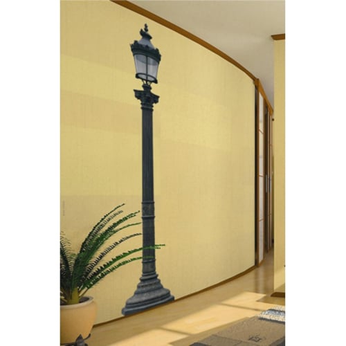 Offez une touche de lumière avec notre sticker Réverbères Parisiens ! mis en ambiance, 2ème proposition sticker réverbère parisien mis en ambiance sur un mur jaune