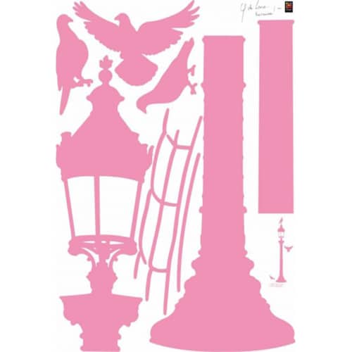 Offez une touche de lumière avec notre sticker Silhouettes de réverbères roses ! mis en ambiance, 4ème proposition sticker réverbère rose décomposé