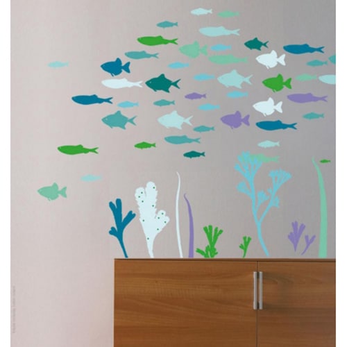 Créez une écrin de fraîcheur avec le sticker Poissons des abysses ! mis en ambiance, 1ère proposition Sticker adhésif mural Poissons des abysses