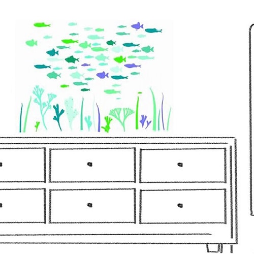 Créez une écrin de fraîcheur avec le sticker Poissons des abysses ! mis en ambiance, 4ème proposition Sticker autocollant Poissons des abysses