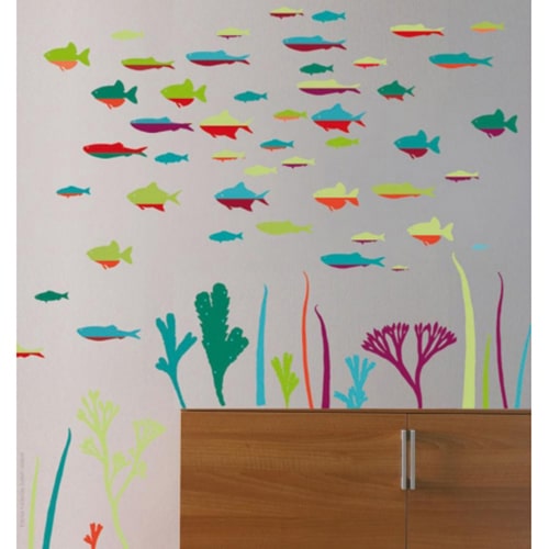 Plongez dans les profondeurs avec le sticker Abysse Colorée ! mis en ambiance, 2ème proposition Stickers muraux poissons Abysse Colorée
