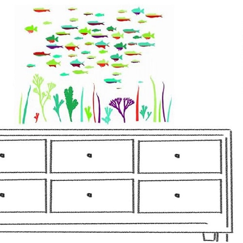 Plongez dans les profondeurs avec le sticker Abysse Colorée ! mis en ambiance, 4ème proposition Sticker adhésif poissons Abysse Colorée