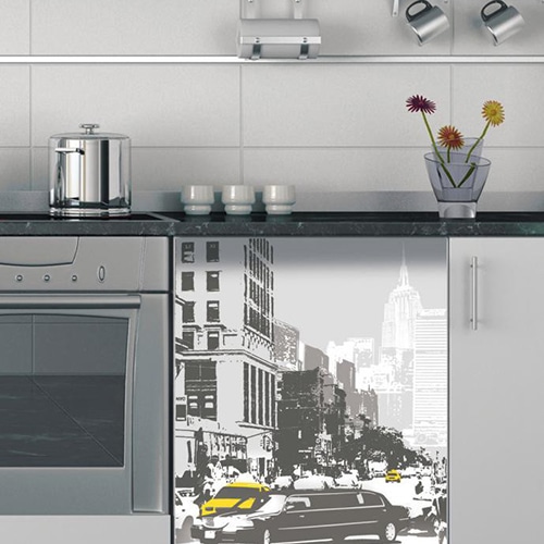 Sticker autocollant lave-vaisselle new york noir et blanc