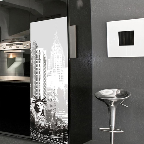 Sticker pour Grand frigo New York USA mis en ambiance, 1ère proposition Stickers pour porte de frigo adhésifs New York USA