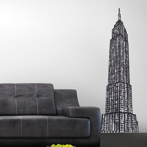 A l'abordage des USA avec nos stickers Grand Building de New-York lumineux ! Autocollant mural gratte-ciel dessiné en noir et blanc collé sur un mur clair