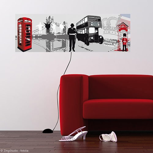 Direction l'Angleterre avec notre sticker lumineux Londres ! mis en ambiance, 2ème proposition Sticker lumineux Angleterre collé au mur