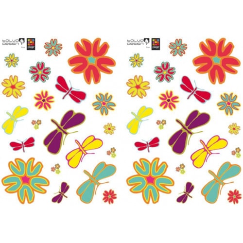 Créez une écrin de verdure avec le sticker Libellules et Fleurs pop ! mis en ambiance, 1ère proposition Sticker autocollants Libellules et Fleurs pop