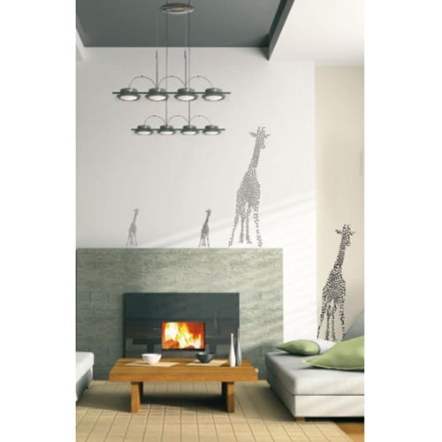 Sticker Grand Animaux Sauvages noir et blanc Exemple déco d'un sticker adhésif girafe coller dans un salon