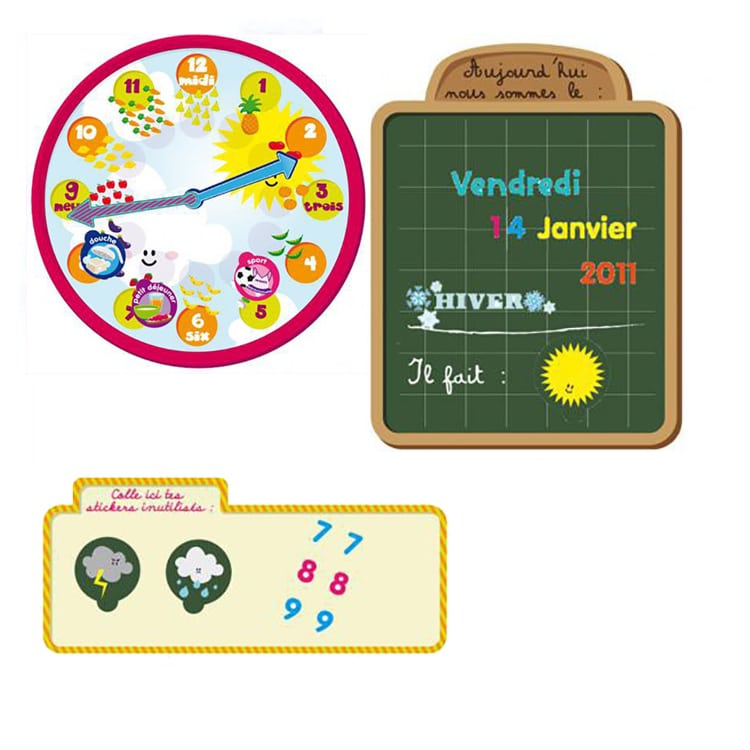 Sticker Calendrier 3-5 ans ludiques avec tableau et horloge ! Sticker autocollant Calendrier pour les 3-5 ans