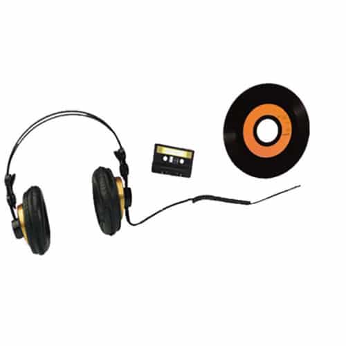 Un espace authentique avec le sticker Casque, Vinyle et Cassette 80' style vintage ! Sticker autocollant Casque audio