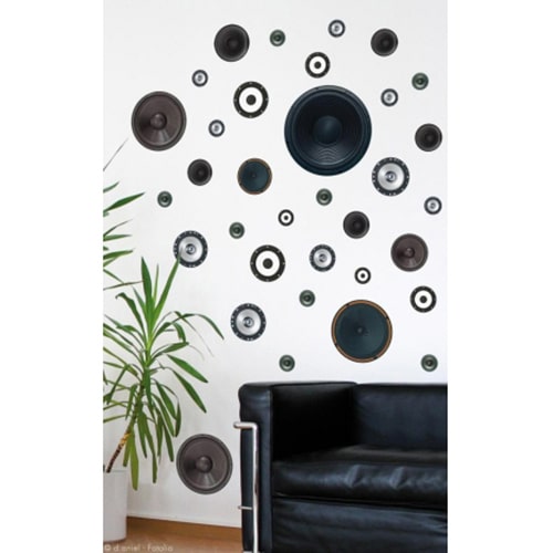 Un espace authentique avec le sticker Baffles Mur de Son style vintage ! mis en ambiance, 1ère proposition Sticker baffe vintage pour déco salon