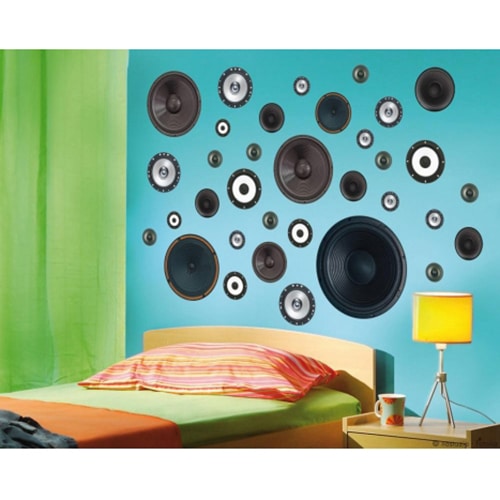 Un espace authentique avec le sticker Baffles Mur de Son style vintage ! mis en ambiance, 2ème proposition Sticker baffe vintage pour déco chambre