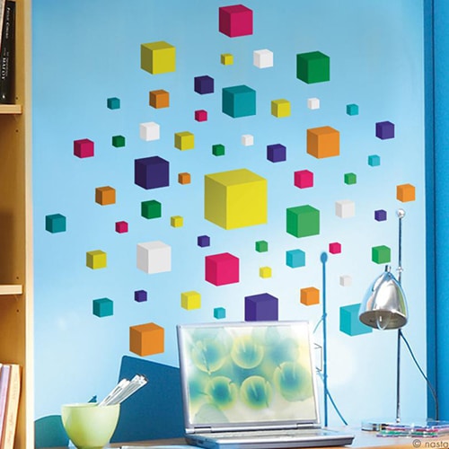 Une décoration unique avec notre sticker petits cubes 3D ! Stickers collés au mur cubes 3D