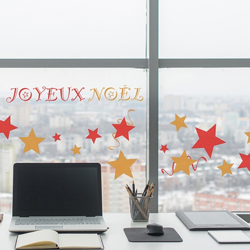 Sticker électrostatiques pour vitres et fenêtres Joyeux noël rouge et or