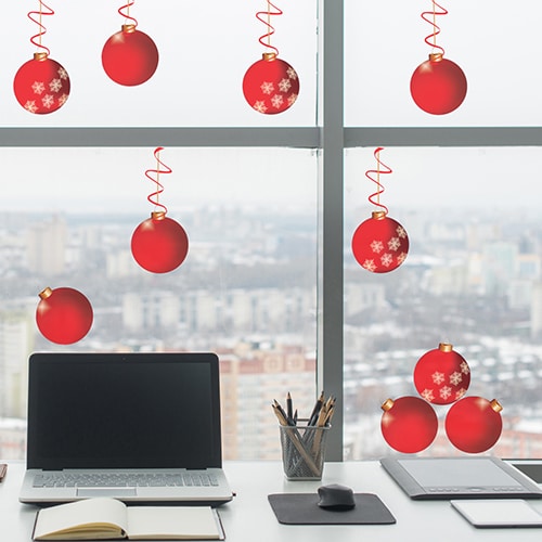 Déco de Noël et fêtes de fin d'année - déco de vitres boules rouge pour vitres et vitrages