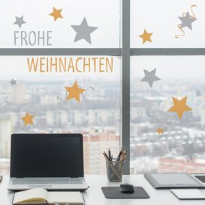 Stickers déco pour vitres et fenêtres Frohe Weihnachten argent et or pour fenêtre de Noël en allemand