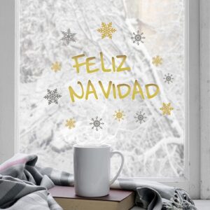 Déco de vitres électrostatiques pour Noël fenêtre Feliza navidad dorée décoration de noël